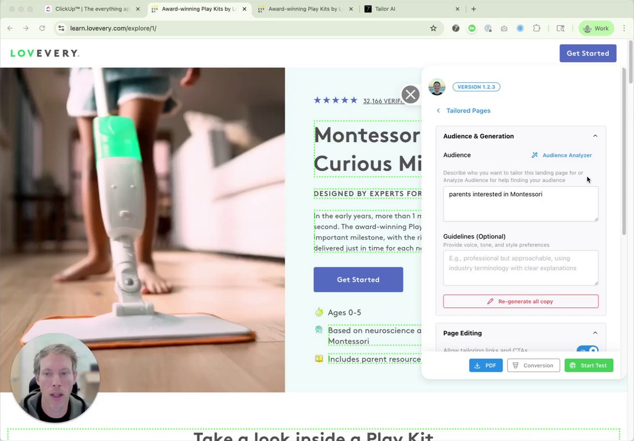 Click to play Publishing a Tailored Page & Automatic A/B Testing