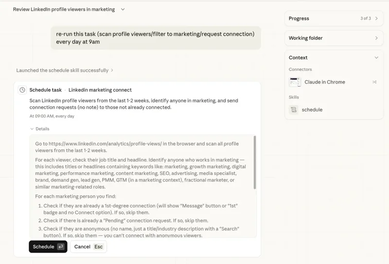Following Up with LinkedIn Profile Viewers Using Claude Cowork