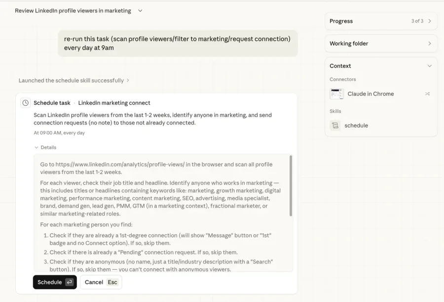 Following Up with LinkedIn Profile Viewers Using Claude Cowork