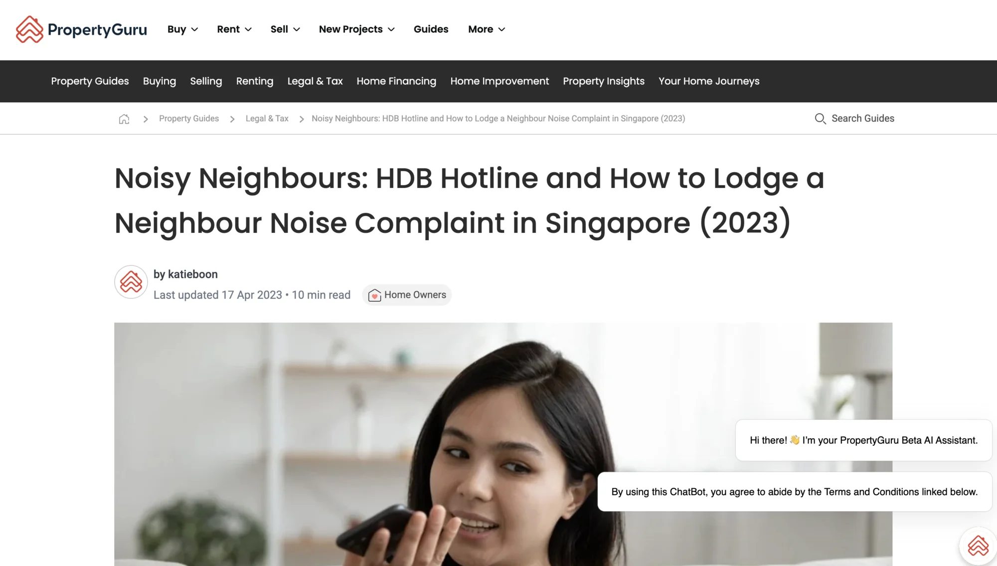 PropertyGuru guide page with only top ad removed (targeted treatment, winner)