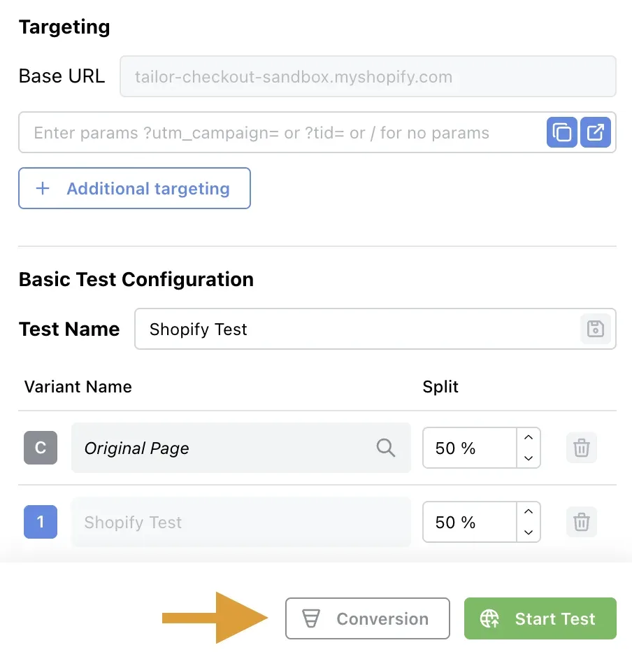 The Ramp & Test tab with the Conversion button highlighted