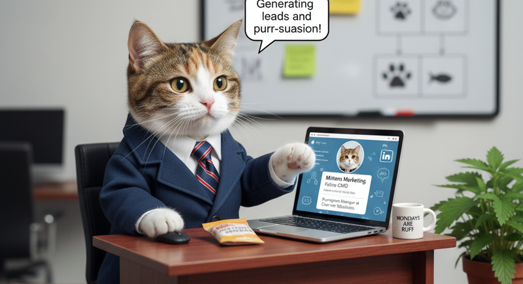 AI-generated professional cat marketer