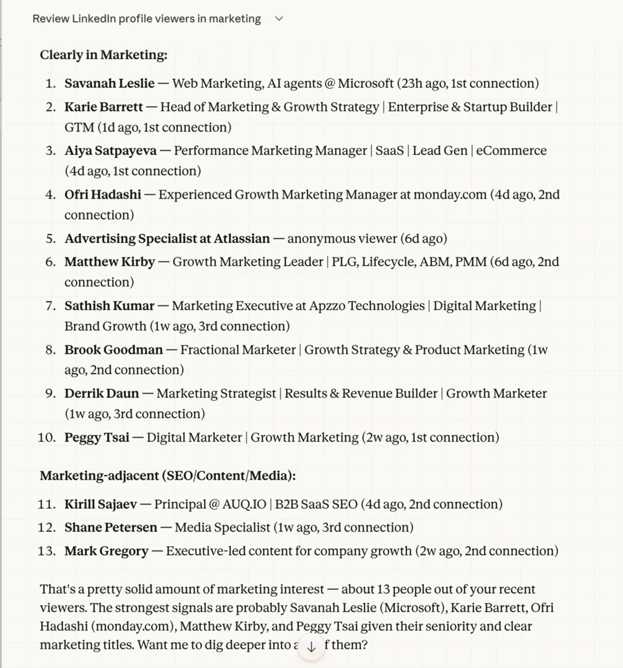 13 marketing viewers categorized: clearly in marketing vs. marketing-adjacent