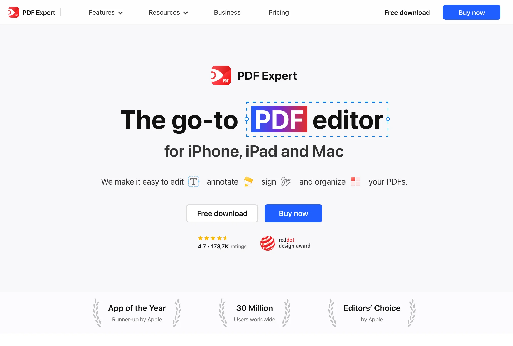 PDF Expert generic landing page before tailoring